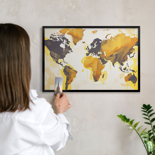 Ozdobné tabule na magnety v černém rámu Mapa světa