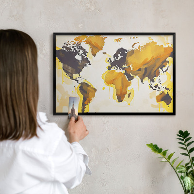 Ozdobné tabule na magnety v černém rámu Mapa světa