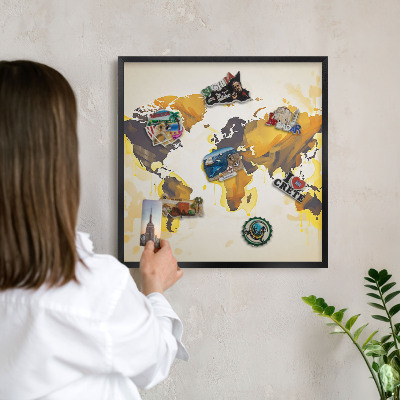 Ozdobné tabule na magnety v černém rámu Mapa světa