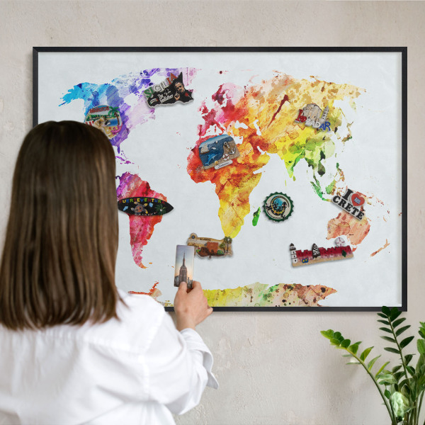 Ozdobné tabule na magnety v černém rámu Barevná mapa