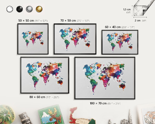 Tabule na magnety v rámech černé barvy Mapa světa