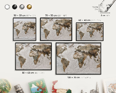 Ozdobné tabule na magnety v černém rámu Reliéfní mapa