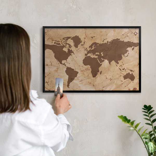 Ozdobné tabule na magnety v černém rámu Mapa světa