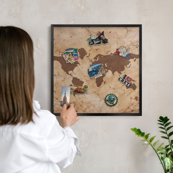 Ozdobné tabule na magnety v černém rámu Mapa světa