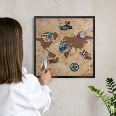 Ozdobné tabule na magnety v černém rámu Mapa světa