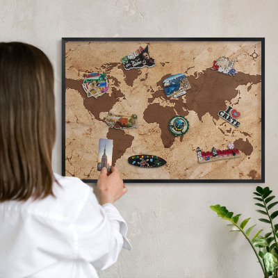 Ozdobné tabule na magnety v černém rámu Mapa světa