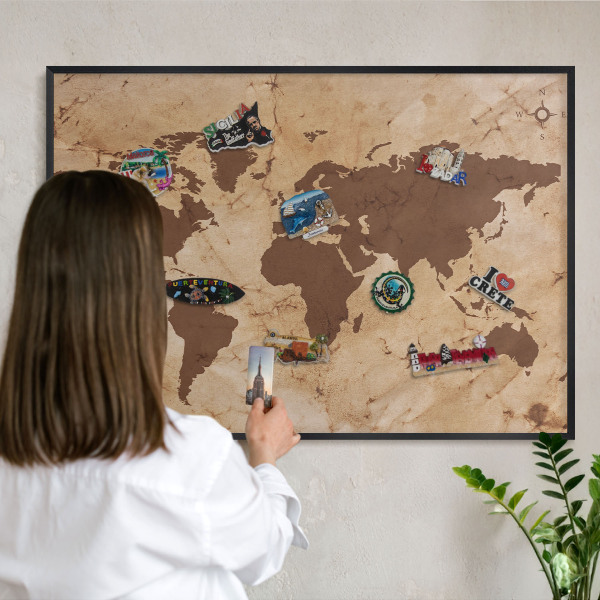 Ozdobné tabule na magnety v černém rámu Mapa světa