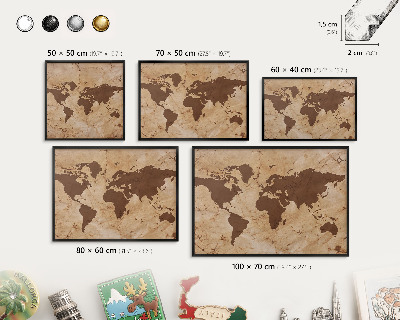Ozdobné tabule na magnety v černém rámu Mapa světa