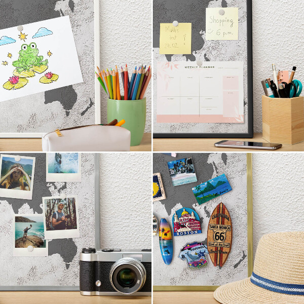 Ozdobné tabule na magnety v černém rámu Mapa světa