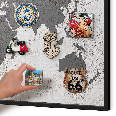 Ozdobné tabule na magnety v černém rámu Mapa světa