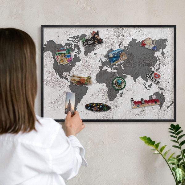 Ozdobné tabule na magnety v černém rámu Mapa světa