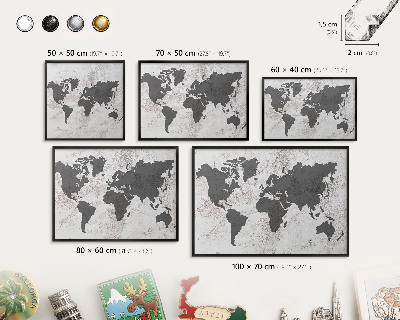 Ozdobné tabule na magnety v černém rámu Mapa světa