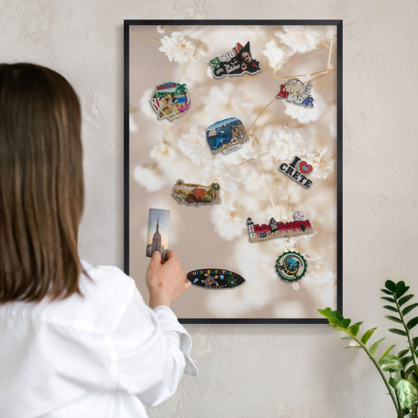 Tabule na magnety v rámech černé barvy Béžové květy