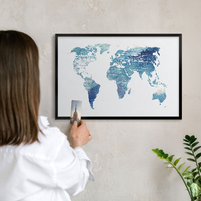 Ozdobné tabule na magnety v černém rámu Akvarelová mapa