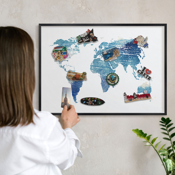 Ozdobné tabule na magnety v černém rámu Akvarelová mapa
