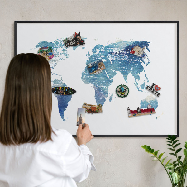 Ozdobné tabule na magnety v černém rámu Akvarelová mapa