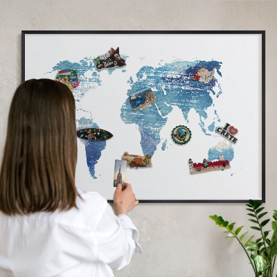 Ozdobné tabule na magnety v černém rámu Akvarelová mapa