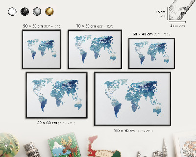 Ozdobné tabule na magnety v černém rámu Akvarelová mapa