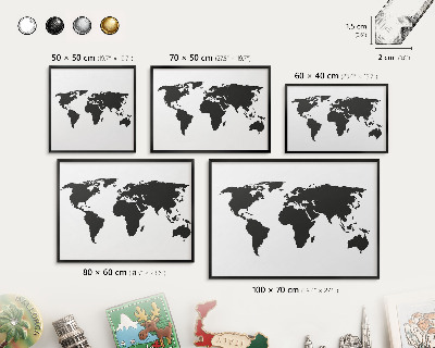 Ozdobné tabule na magnety v černém rámu Mapa světa