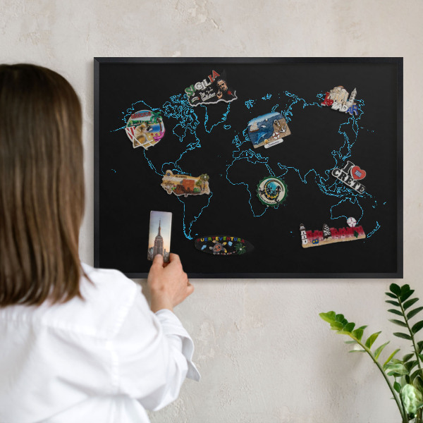 Tabule na magnety v rámech černé barvy Mapa světa