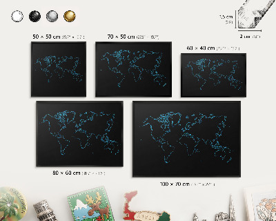 Tabule na magnety v rámech černé barvy Mapa světa