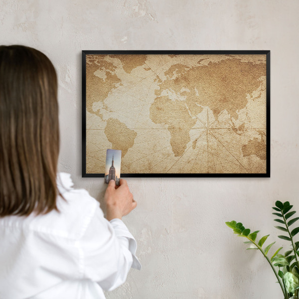 Ozdobné tabule na magnety v černém rámu Stará mapa