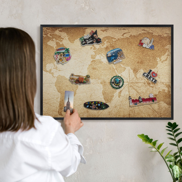 Ozdobné tabule na magnety v černém rámu Stará mapa