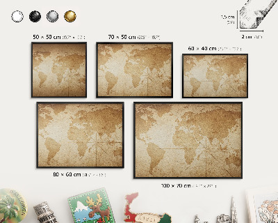 Ozdobné tabule na magnety v černém rámu Stará mapa