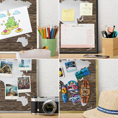 Ozdobné tabule na magnety v černém rámu Dřevěná mapa