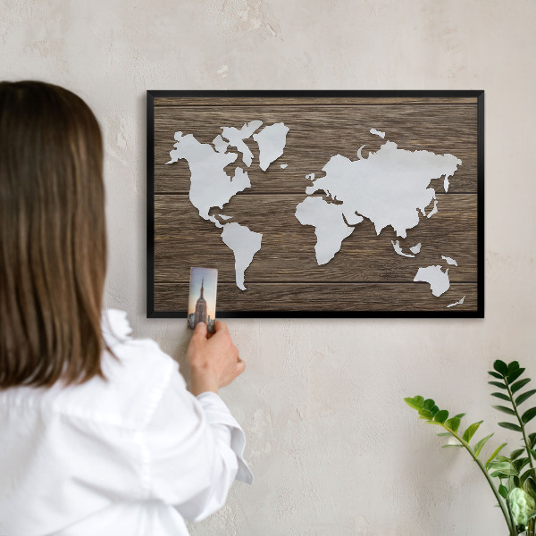Ozdobné tabule na magnety v černém rámu Dřevěná mapa