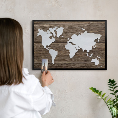 Ozdobné tabule na magnety v černém rámu Dřevěná mapa