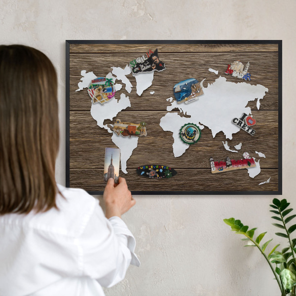 Ozdobné tabule na magnety v černém rámu Dřevěná mapa