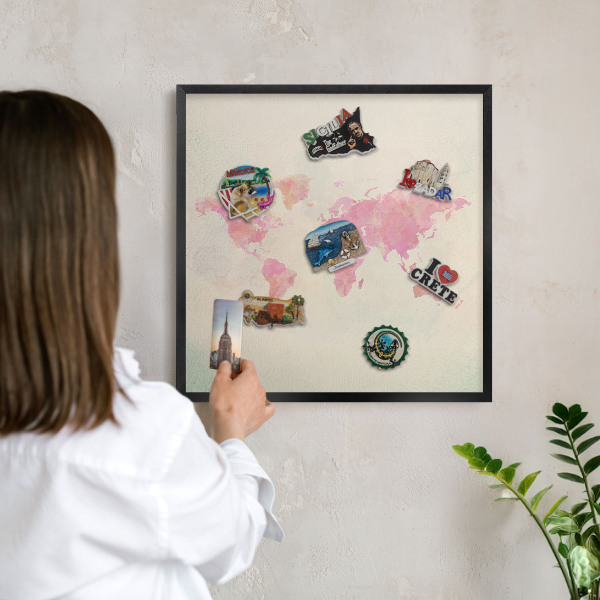 Ozdobné tabule na magnety v černém rámu Mapa světa
