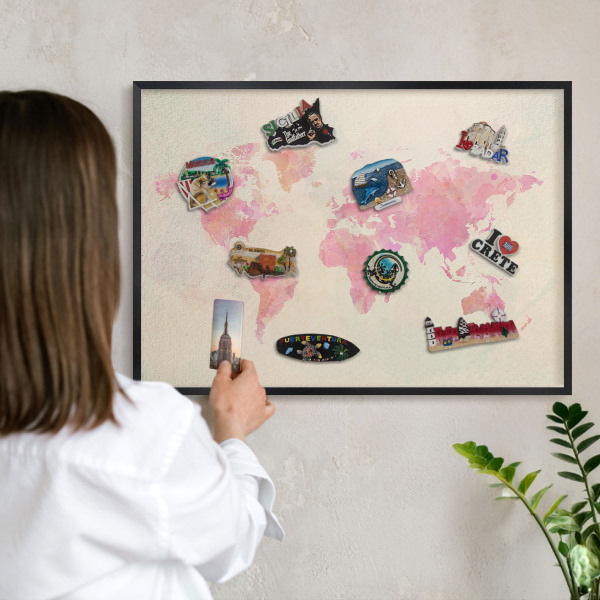Ozdobné tabule na magnety v černém rámu Mapa světa
