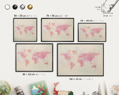 Ozdobné tabule na magnety v černém rámu Mapa světa