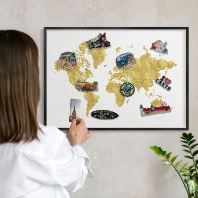 Tabule na magnety v rámech černé barvy Mapa světa