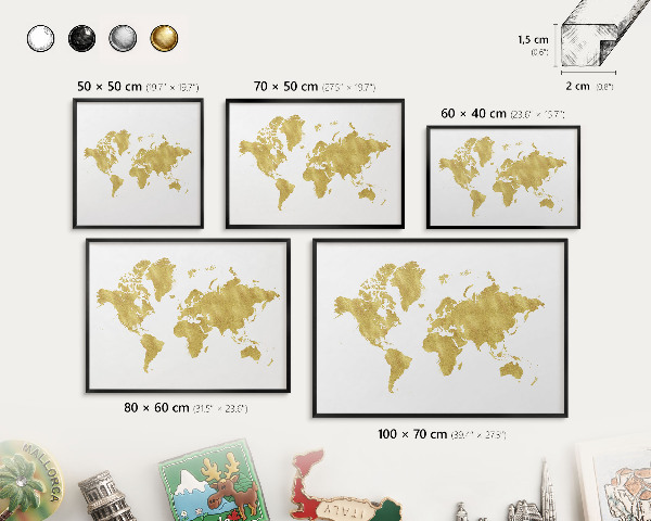 Tabule na magnety v rámech černé barvy Mapa světa