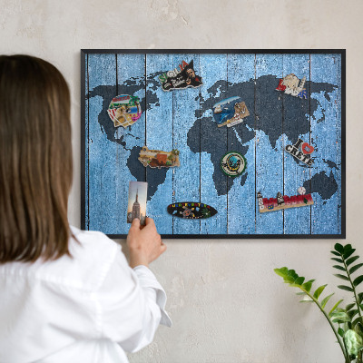 Ozdobné tabule na magnety v černém rámu Mapa světa