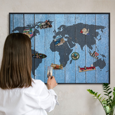 Ozdobné tabule na magnety v černém rámu Mapa světa