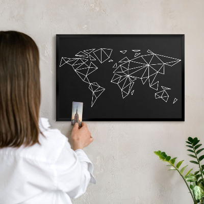 Ozdobné tabule na magnety v černém rámu Mapa světa