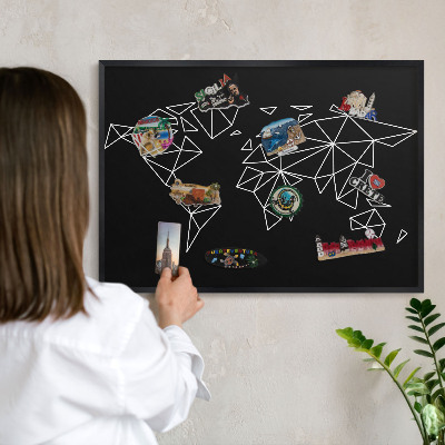 Ozdobné tabule na magnety v černém rámu Mapa světa