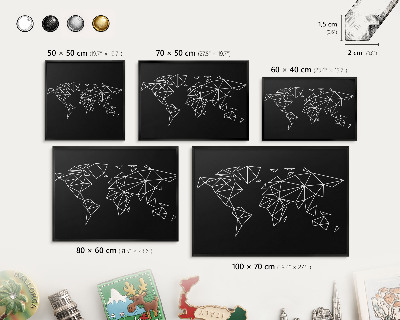 Ozdobné tabule na magnety v černém rámu Mapa světa