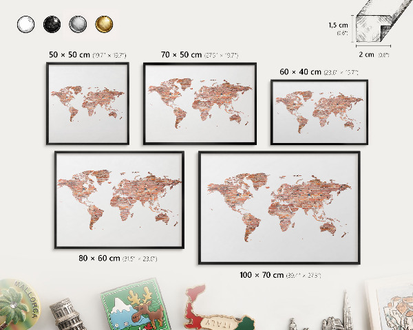 Tabule na magnety v rámech černé barvy Mapa cihel