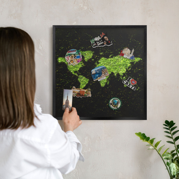 Ozdobné tabule na magnety v černém rámu Zelená mapa