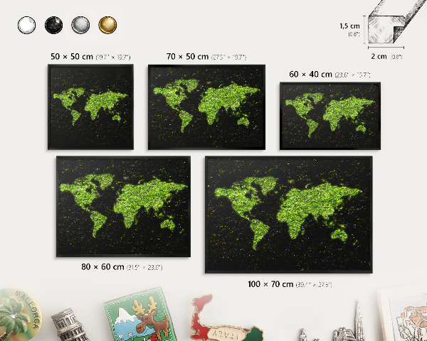Ozdobné tabule na magnety v černém rámu Zelená mapa