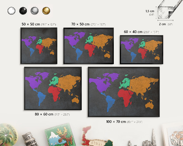 Tabule na magnety v rámech černé barvy Barevná mapa