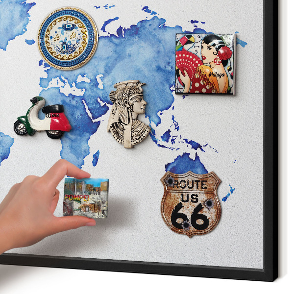 Ozdobné tabule na magnety v černém rámu Akvarelová mapa