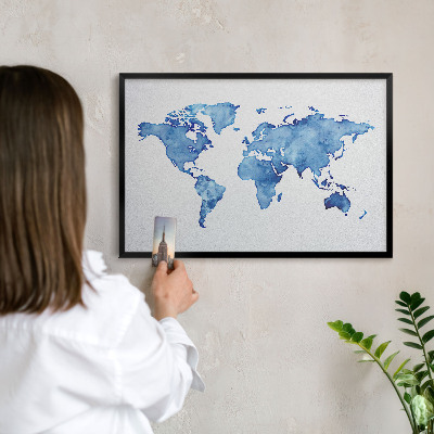 Ozdobné tabule na magnety v černém rámu Akvarelová mapa