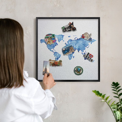 Ozdobné tabule na magnety v černém rámu Akvarelová mapa