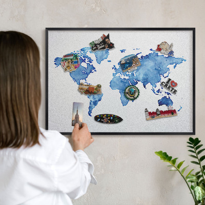 Ozdobné tabule na magnety v černém rámu Akvarelová mapa